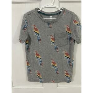 Tea Collection Size 8 Gray Parrot Short Sleeve Shirt